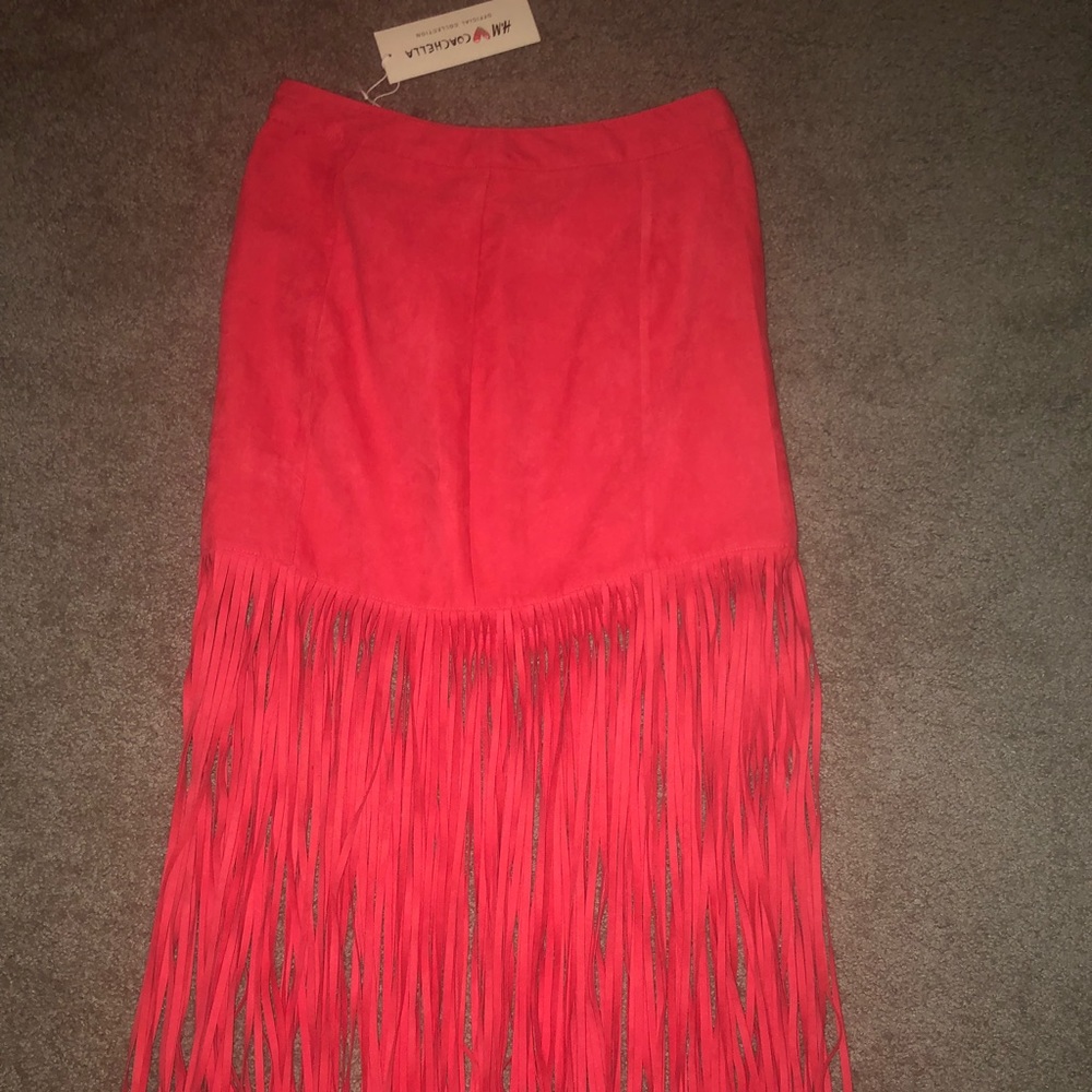 Fringe suede skirt